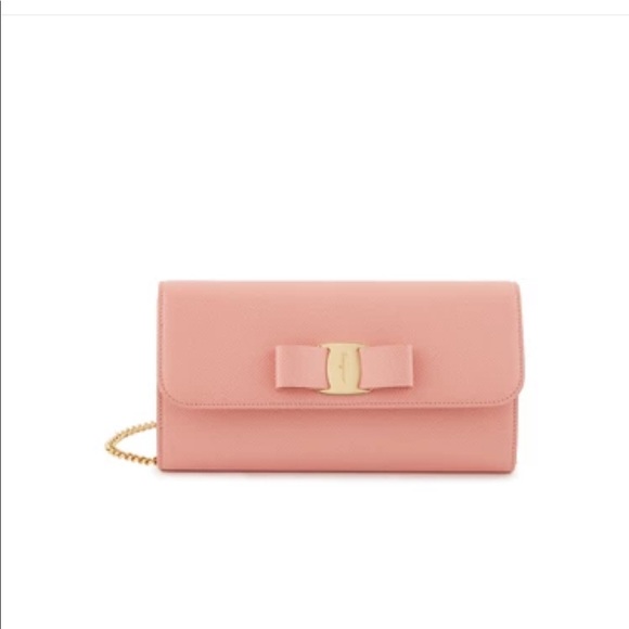Salvatore Ferragamo Vara Bow clutch pink&gold $875 - Picture 5 of 6